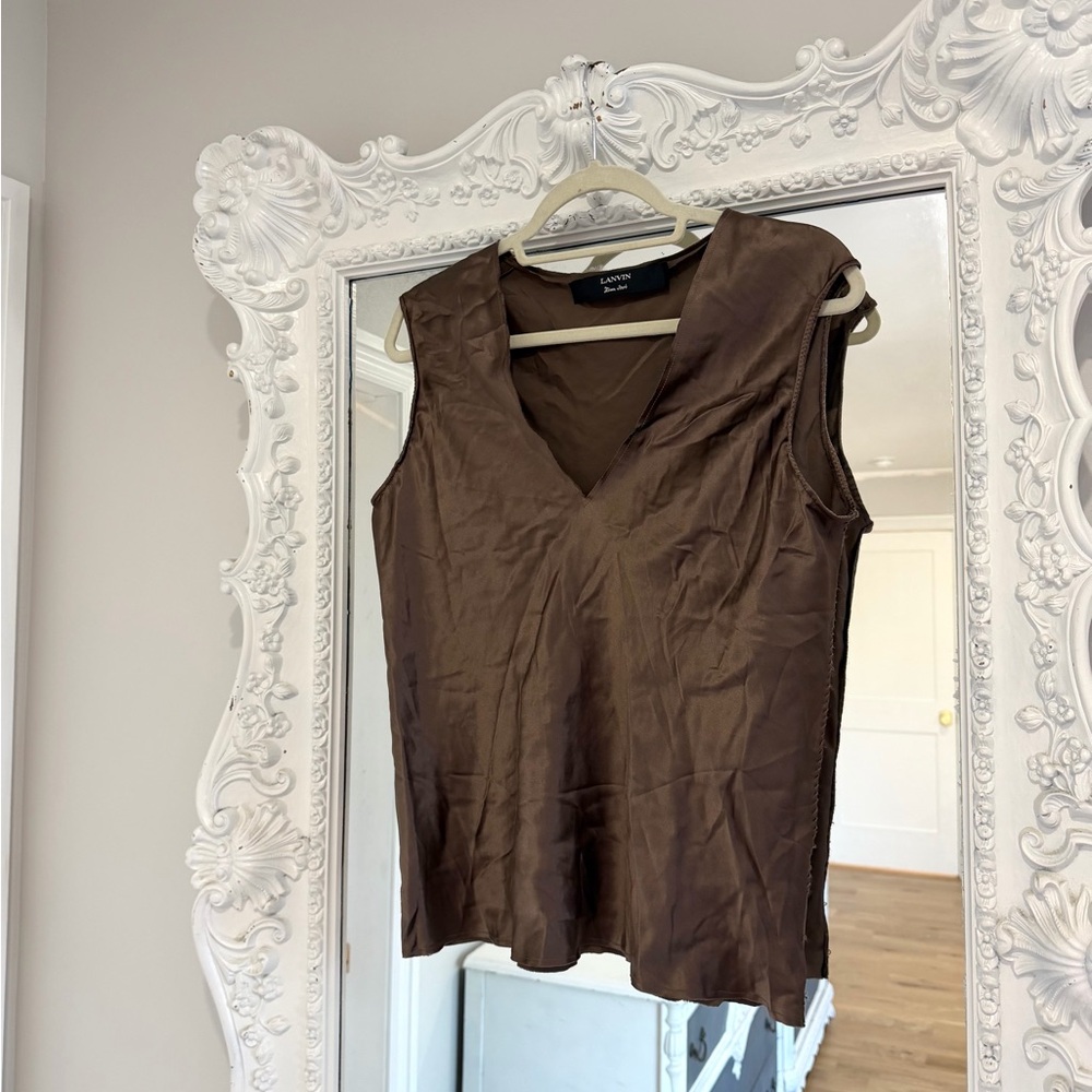 Lanvin Brown Silk Sleeveless V-Neck Camisole Top